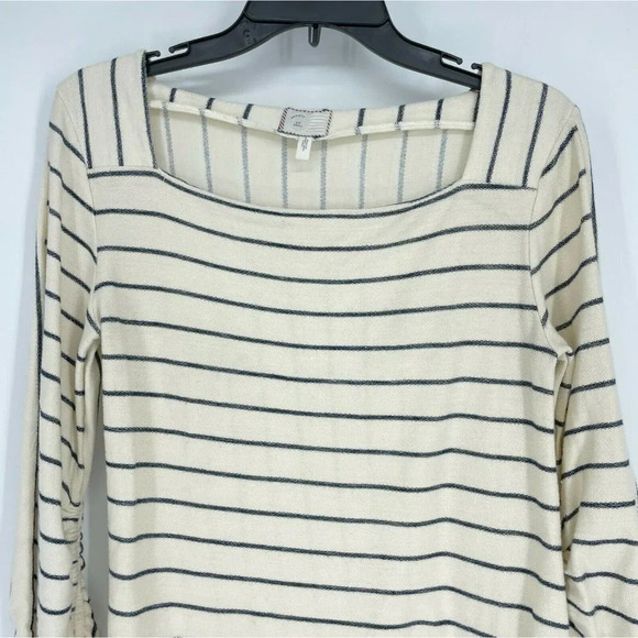 Anthropologie T-Shirt Women’s Sz S Pullover Boat Neck Ribbed Sleeves Cream/Navy - Picture 5 of 10